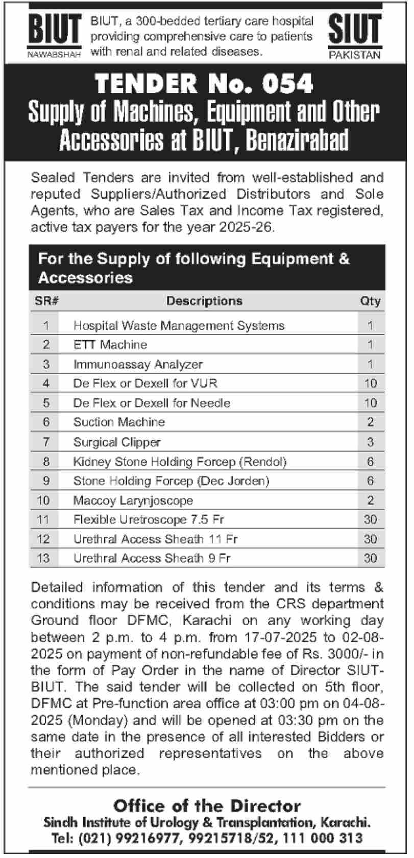BIUT Karachi Tender Notice